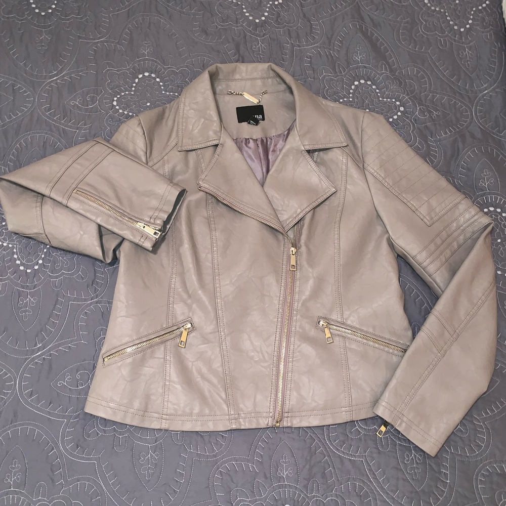 NWOT a.n.a. Faux Taupe Leather Jacket - Large
